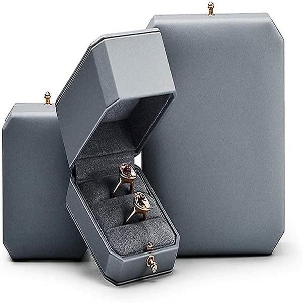 Dual Ring Box Pu Leather Double Ring Box Weeding Proposal Engagement Ring Bearer Carousel 2