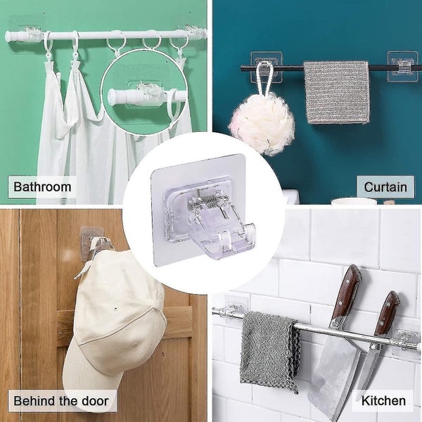 Curtain Rod Bracket No Drilling, 8 Pcs Adhesive Curtain Rod Holder Hooks, 3m No Carousel 4