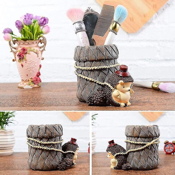 Cute Hedgehog Desk Pen Pencil Toothbrush Holder Resin - Work Carousel 2
