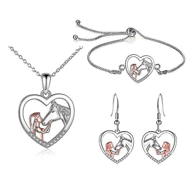 Girl And Horse Necklacehorse Jewellery Horsebracelet Necklace Earrings Set Gifts Carousel 1