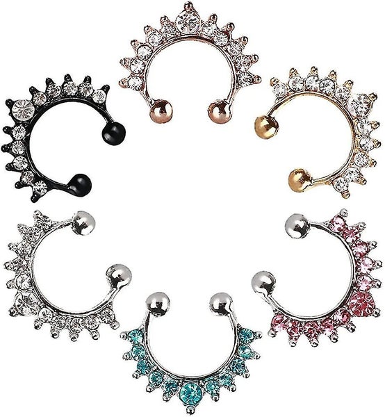 Fake Nose Rings 4-pcs Faux Nose Ring Hoop Set Nose Piercing Jewelry Adjustable S Carousel 1
