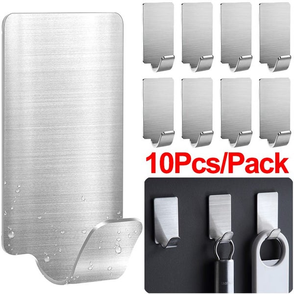 10pcs Mini Stainless Steel Hooks Self Adhesive Towel Rack Punch Free Carousel 2