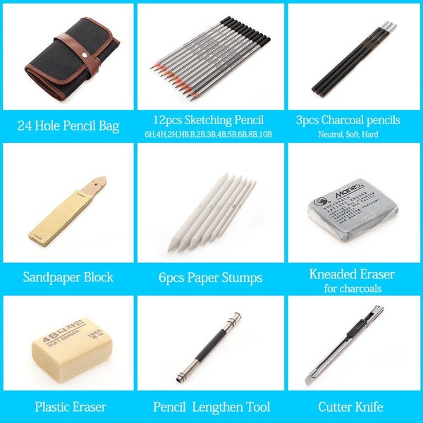 27/39pcs Sketch Pencil Set Professional Sketching Drawing Kit Wood Carousel 1