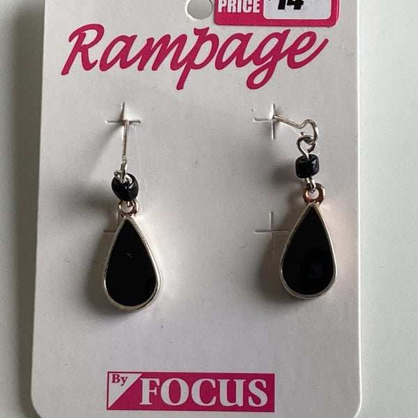 Earrings - Hook - Elegant Silver With Black Teardrop Carousel 1