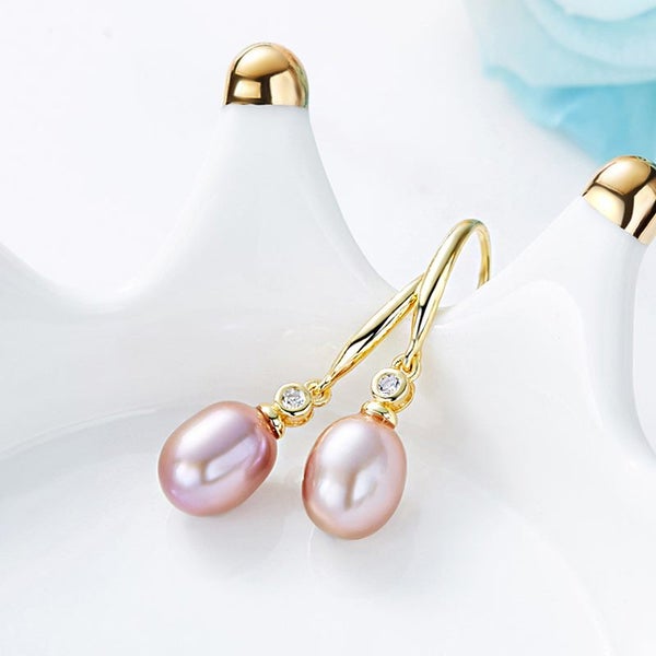 18K Gold Pearl Crystal Earrings "Natashia" (Grape) Carousel 2