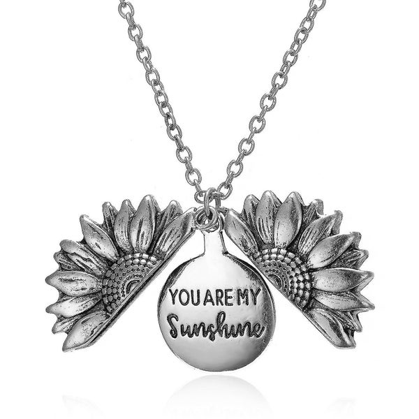 Ladies You Are My Sunshine Open Locket Sunflower Necklace, Silver Carousel 1