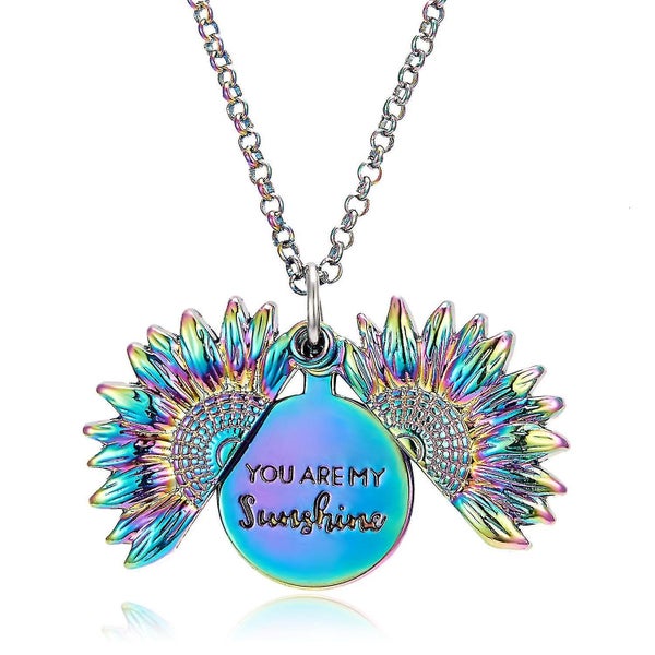 Ladies You Are My Sunshine Open Locket Sunflower Necklace, Silver Carousel 2