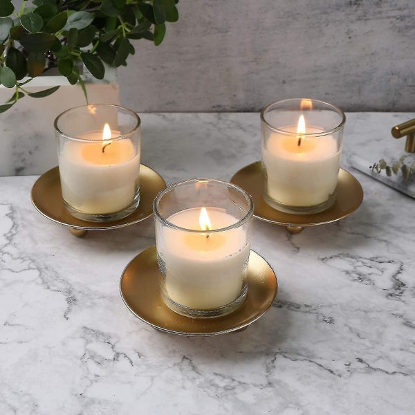 Iron Plate Candle Holder, Gold, Decorative Iron Pillar Candle Holder, Set Of 3 Carousel 2