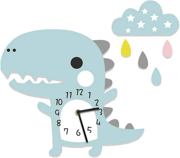 Kids Wall Clock Dinosaur With Clouds Ticking Noise Free Clock Silent Clock Blue Carousel 1