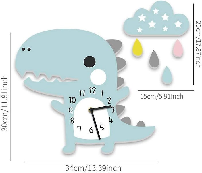 Kids Wall Clock Dinosaur With Clouds Ticking Noise Free Clock Silent Clock Blue Carousel 2