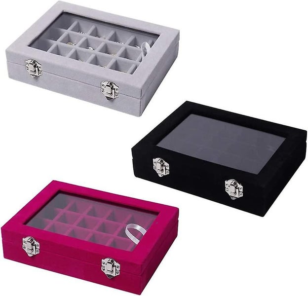 Jewelry Box Earring Storage Organizer Diamond Box Velvet 24 Grid Jewelry Tray Wi Carousel 5