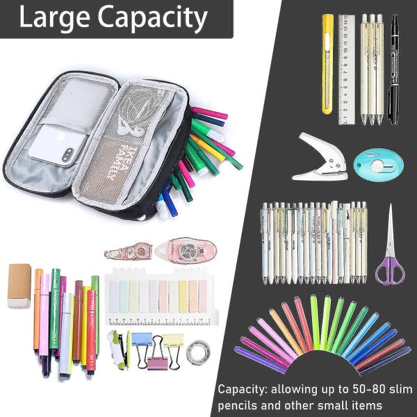 Large Capacity Pencil Case Black Pencil Bag Pouch With Big Compartments, Pe Carousel 2