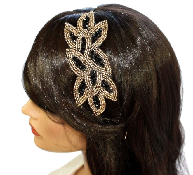 Headband 1920s Gatsby Leaf Beaded Women Hair Accessory For Costume Party (black Carousel 2