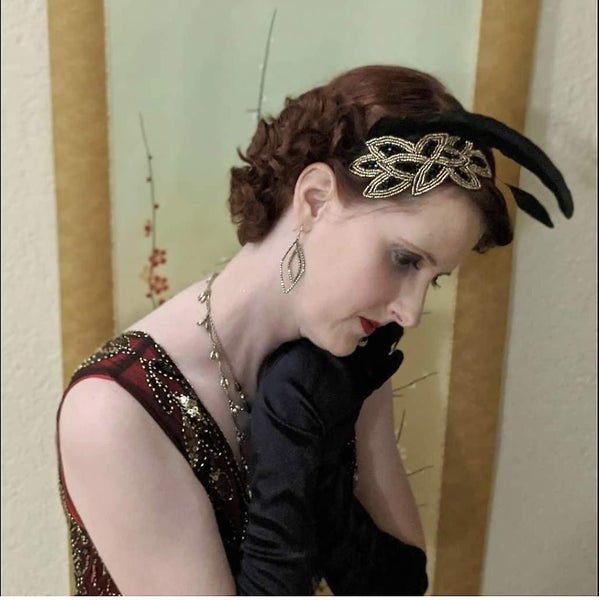 Headband 1920s Gatsby Leaf Beaded Women Hair Accessory For Costume Party (black Carousel 5