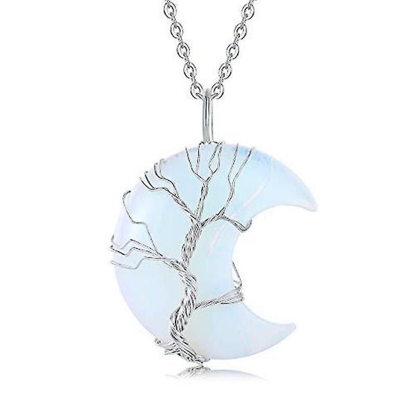 Natural Stone Moon Tree Of Life Necklace Crystal Stone Necklace Jewelry (obsidia Carousel 1