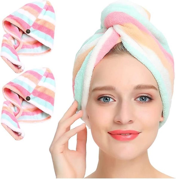 Microfiber Hair Towel 2pack,hair Towel Wrap For Women/kids- Super Absorbent Soft Carousel 1