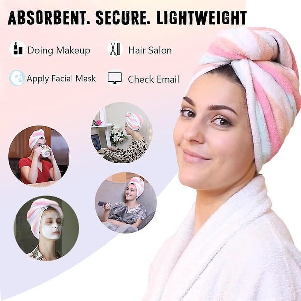 Microfiber Hair Towel 2pack,hair Towel Wrap For Women/kids- Super Absorbent Soft Carousel 2
