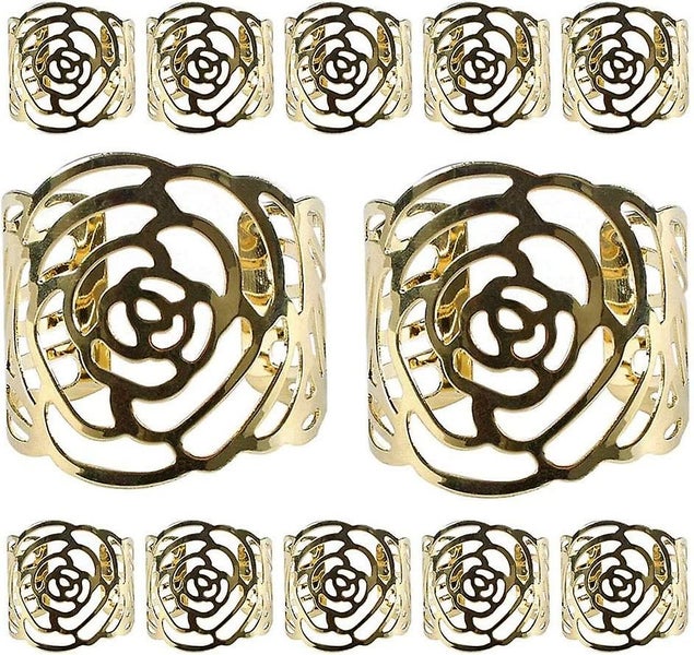 Napkin Rings, Napkin Buttons, Napkin Ring Holder, 12 Pieces Cutout Rose Design M Carousel 2