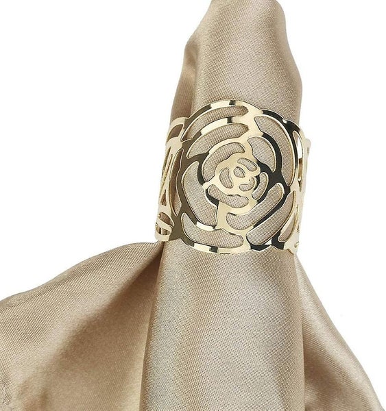 Napkin Rings, Napkin Buttons, Napkin Ring Holder, 12 Pieces Cutout Rose Design M Carousel 5