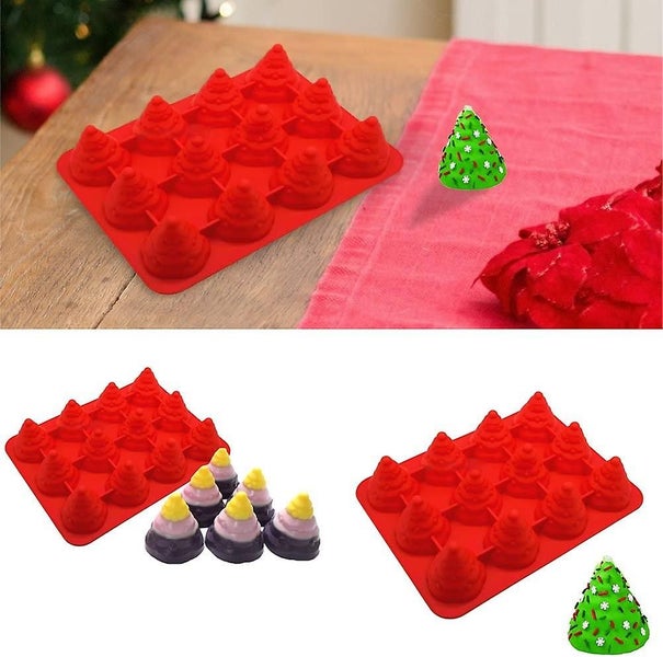 Mousse Cake Mold, 1 X 12 Hole Silicone Mold Christmas Tree Shape Fluted High Tem Carousel 4