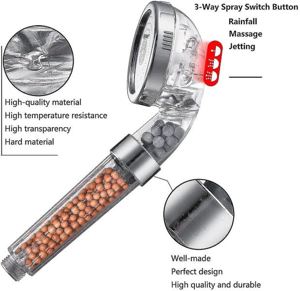 Shower Head, Filter Filtration High Pressure Water Saving 3 Mode Function Spray Carousel 2