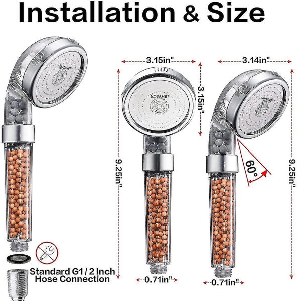 Shower Head, Filter Filtration High Pressure Water Saving 3 Mode Function Spray Carousel 5