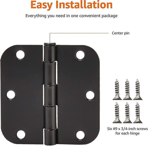 Rounded 3.5 Inch X 3.5 Inch Door Hinges, 10 Pack, Matte Black Carousel 2