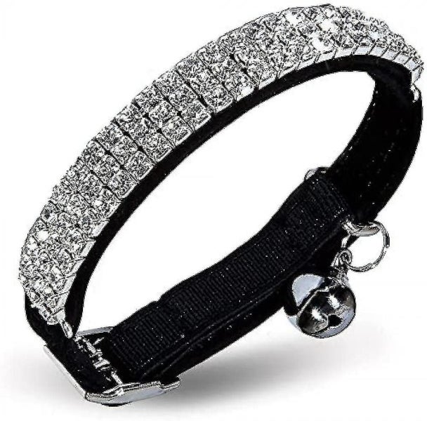 Soft Velvet Safe Cat Adjustable Collar Bling Diamante With Bells,11 Inch For Sma Carousel 1