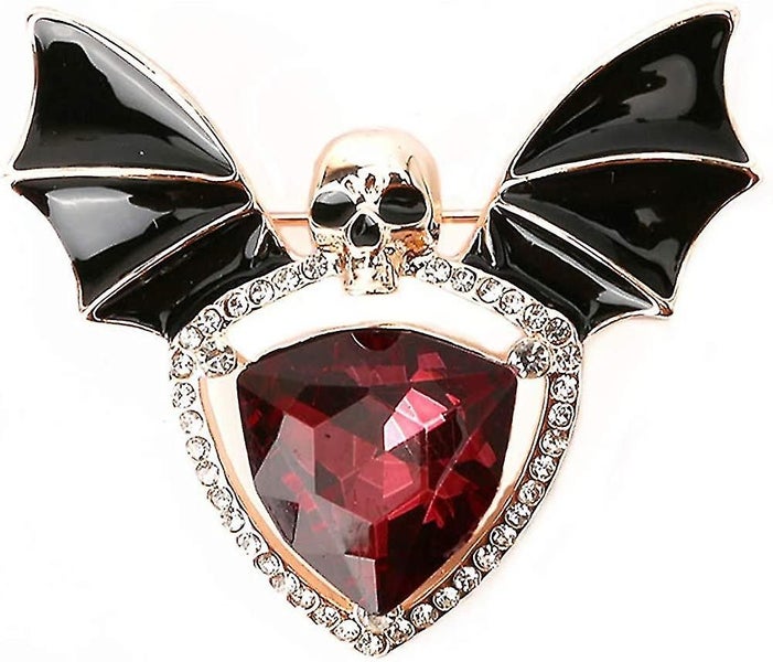 Skull Enamel Pins,gothic Batwing Rhinestone Crystal Brooch Pins For Women Girls Carousel 1