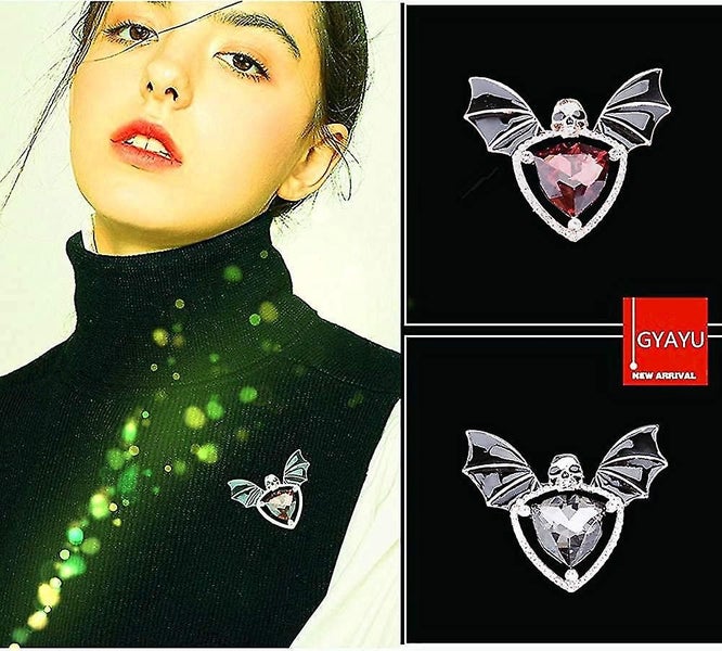 Skull Enamel Pins,gothic Batwing Rhinestone Crystal Brooch Pins For Women Girls Carousel 2