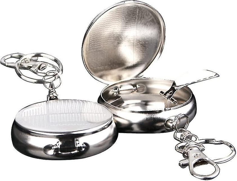 Stainless Steel Mini Circular Pocket Ashtray Keyring (silver 2pcs) Carousel 1