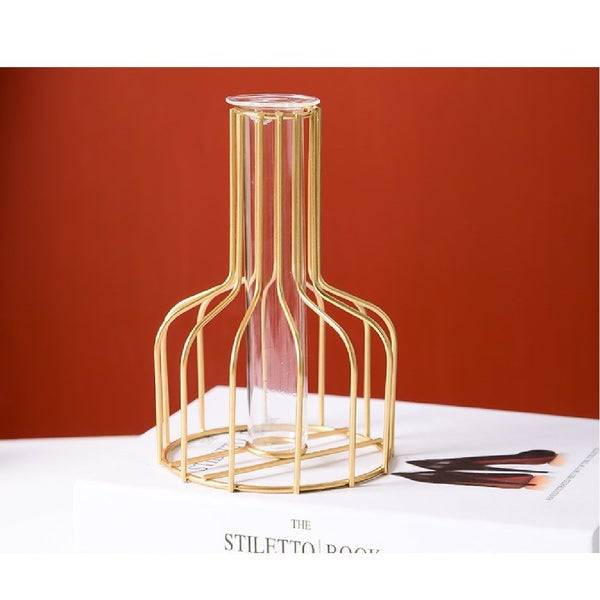 Brand New Gold Geometric Glass Vase Metal Bracket flower Vase *Sale NOW*62987928022786114