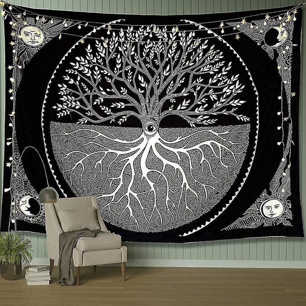 Tree Of Life Wall Tapestry Sun And Moon Aesthetic Tapestry Wall Hanging Black & Carousel 1