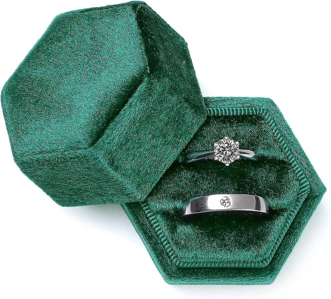 Velvet Jewelry Ring Box,hexagon Premium Gorgeous Vintage Double Ring Gift Box Wi Carousel 1