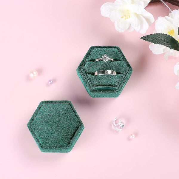 Velvet Jewelry Ring Box,hexagon Premium Gorgeous Vintage Double Ring Gift Box Wi Carousel 4