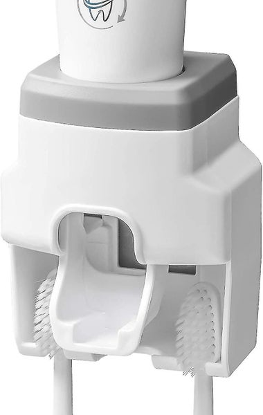 Toothpaste Dispenser And Toothbrush Holder, Wall Mount (gray) Carousel 1