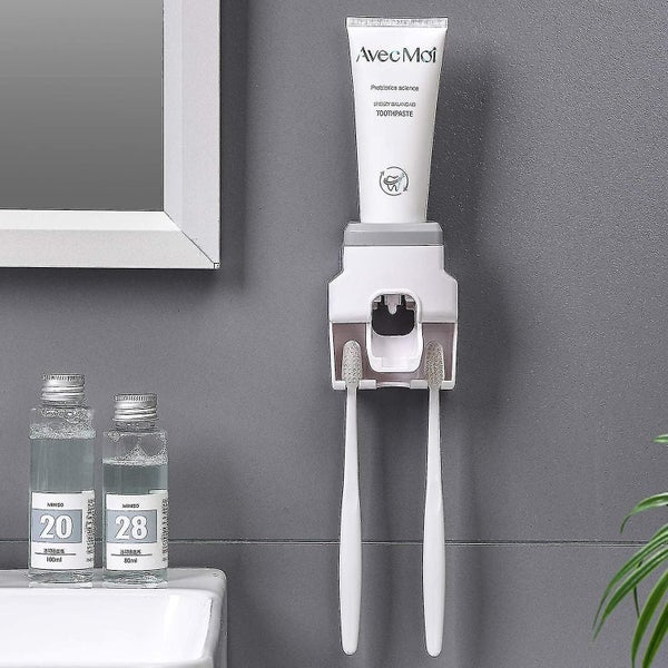 Toothpaste Dispenser And Toothbrush Holder, Wall Mount (gray) Carousel 2