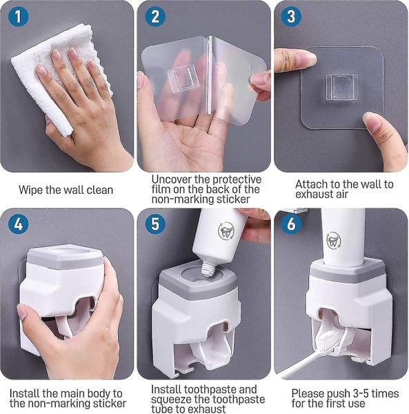 Toothpaste Dispenser And Toothbrush Holder, Wall Mount (gray) Carousel 4