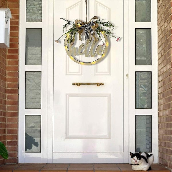 Welcome Sign, Rustic Wooden Welcome Door Garland With Led String Lights, 30cm We Carousel 5