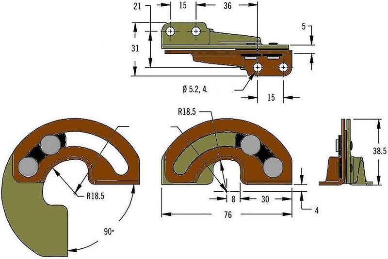 [2 Pieces] 90 Degree Concealed Hinge Industrial Equipment Cabinet Door Fixed Car Carousel 4