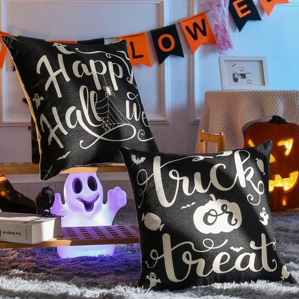 Set Of 4 Decorative Halloween 18 X 18" Throw Pillow Covers - Trick Or Treat Pump Carousel 5