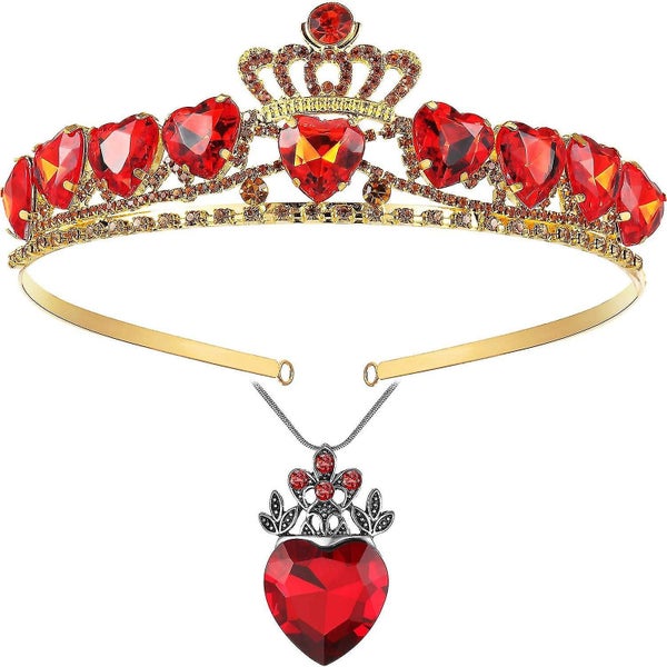 Red Heart Necklace And Crown Set Valentine's Day Present For Red Heart Tiara Go Carousel 1