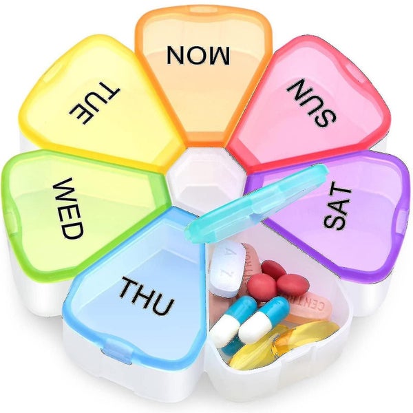 Portable Weekly Pill Box Organiser, 7 Day Tablet Box Pill Box Case Medicine Bott Carousel 1