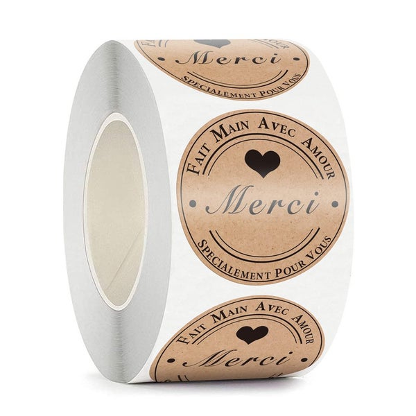 500PCS/Roll Kraft Merci French Thank You Labels Stickers Handmade Package Envelo Carousel 1