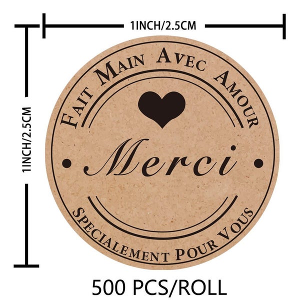 500PCS/Roll Kraft Merci French Thank You Labels Stickers Handmade Package Envelo Carousel 2