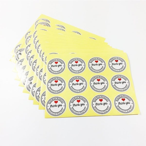 120PCS/10 Sheets White Round Handmade Thank You With Heart DIY Craft Paper Seali Carousel 1