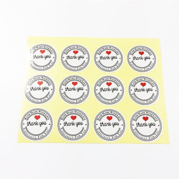 120PCS/10 Sheets White Round Handmade Thank You With Heart DIY Craft Paper Seali Carousel 2