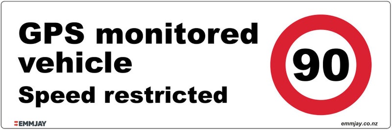 GPS monitored vehicle speed restricted 90km sticker 100mm x 300mm Carousel 1