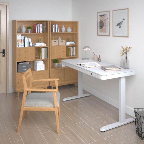 Loctek Ergonomic Height Adjustable Office Desk with Charging Port White Carousel 2