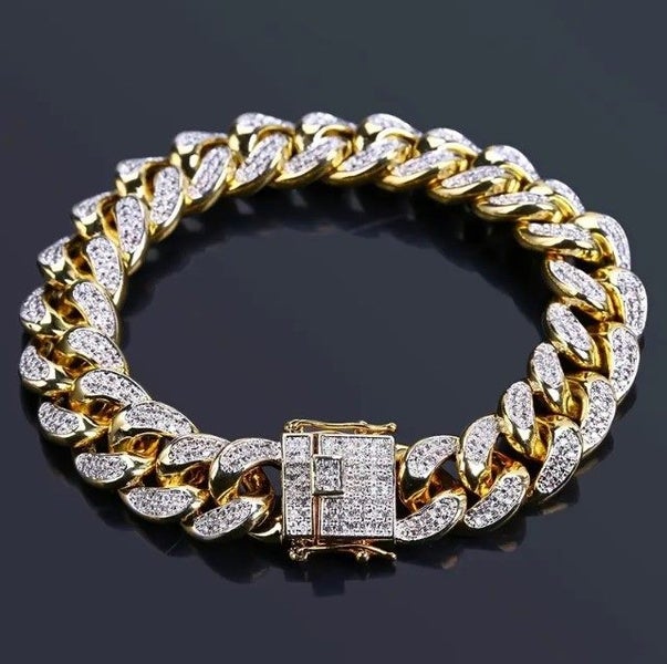 Men's Premium Gold-Toned Iced Out Cuban Bracelet Carousel 1